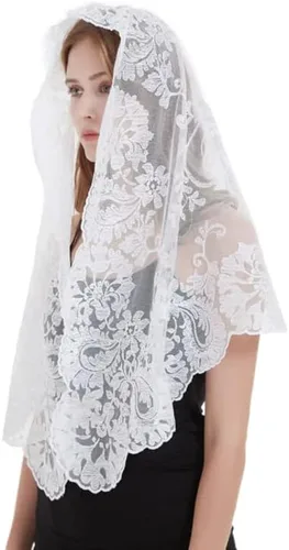 Vista 2 de YHXYVEL Mantilla de encaje tradicional estilo español de gran tamaño, velo de boda, velo católico, velo de iglesia
