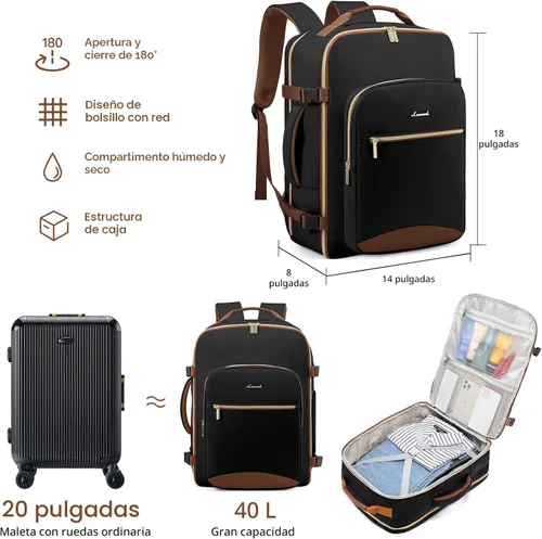 Vista 3 de LOVEVOOK Mochila de viaje para llevar a bordo, Mochilas de viaje