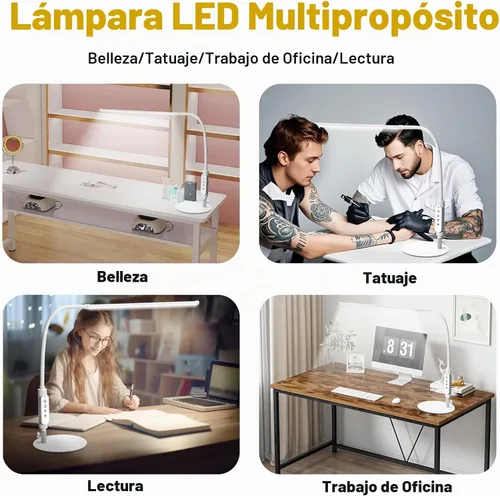 Vista 7 de CGBE Lámpara de escritorio LED: lámpara de uñas ajustable de 360° para escritorio con 3 modos de color y 5 niveles de brillo, lámpara de uñas
