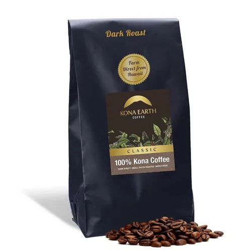 Vista 8 de KONA EARTH - 100% Café Kona, Tostado Medio Oscuro Clásico, Grano Entero (227 gramos) Café auténtico Kona hawaiano de la granja, tostado en lotes