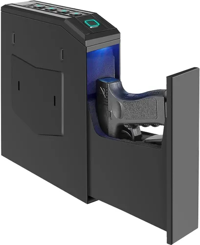 Vista 7 de Caja de seguridad oculta para pistolas, caja de seguridad biométrica con huella digital y deslizador inteligente para mesita de noche, escritorio