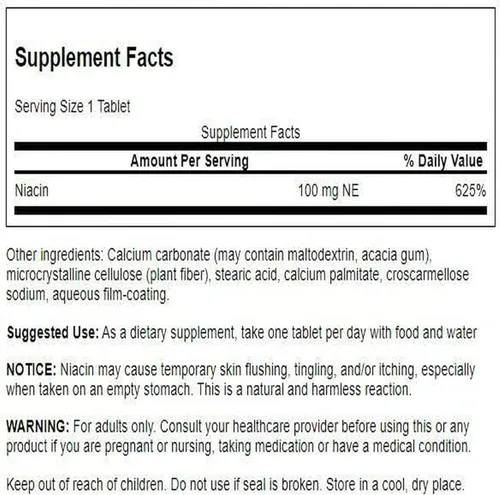 Vista 2 de Swanson Niacina (vitamina B3) - Suplemento vitamínico que apoya la salud del corazón y el metabolismo de los carbohidratos - Promueve la producción