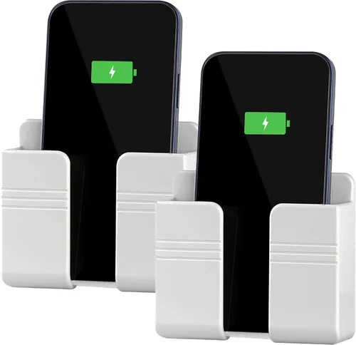 Vista 7 de CEI&BPY 2 piezas de soporte para teléfono montado en pared, soporte para teléfono con autoadhesivo. Soporte para teléfono para carga de RV. Negro