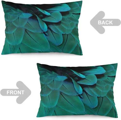 Vista 3 de Fundas de almohada decorativas con estampado de plumas y purpurina verde azulado y dorado, 12 x 20 pulgadas, para decoración del hogar, sala