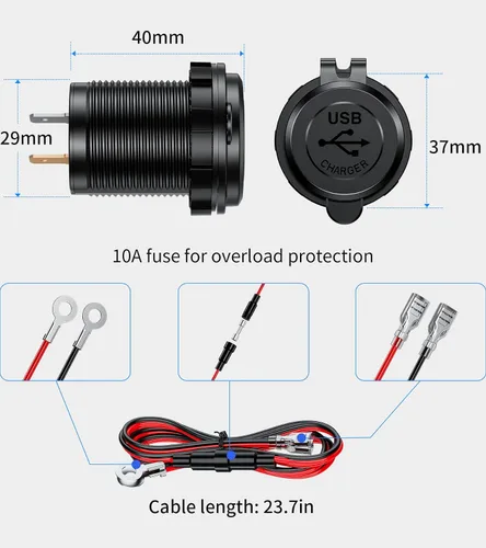 Vista 4 de Paquete de 2 enchufes de carga rápida 3.0 con cargador USB dual, toma de corriente USB impermeable de 36 W, carga rápida con interruptor táctil