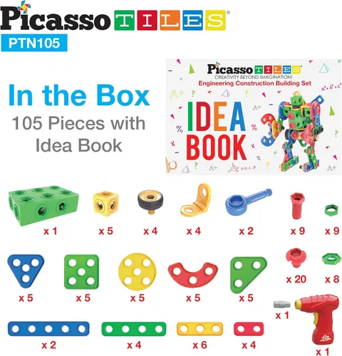Vista 8 de PicassoTiles Cubo de rompecabezas magnético + kit de ingeniería de 105 piezas, juego de construcción de bloques de construcción magnético de 1