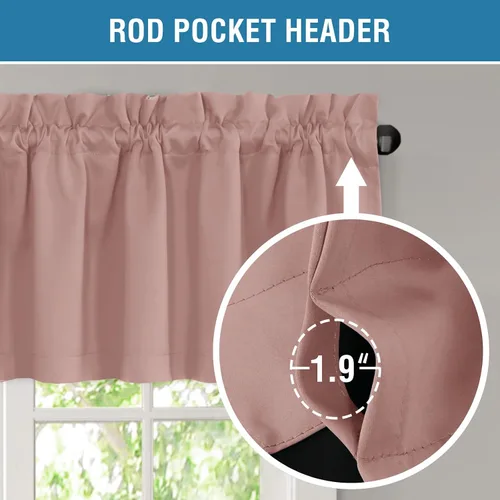 Vista 5 de H.VERSAILTEX Cenefas de cortina 100% opacas para ventanas, 2 paneles con aislamiento térmico, bolsillo para barra, pequeña cenefa corta para cocina