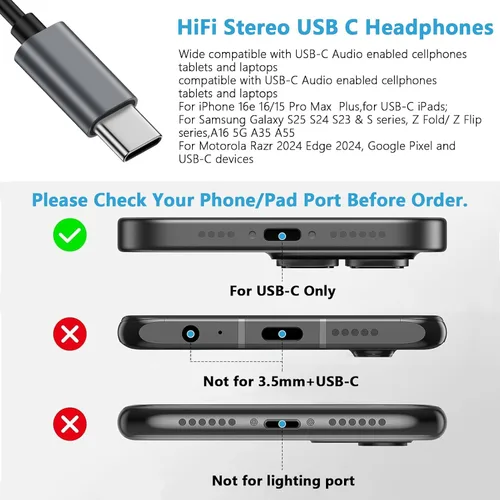Vista 5 de Samsung Earbuds - Auriculares USB C con cable para Samsung Galaxy A17 A16 Negro