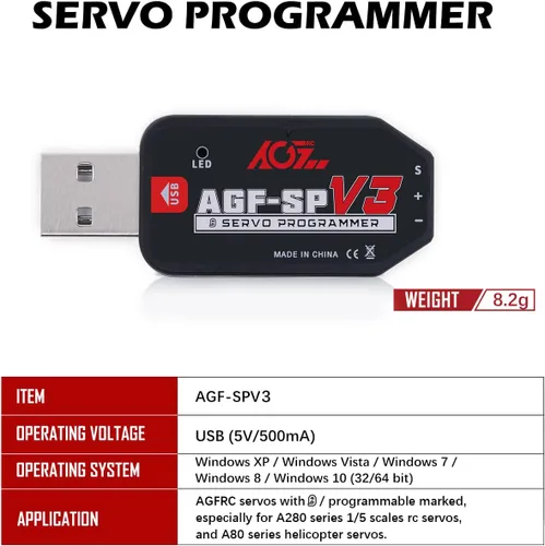 Vista 8 de AGFRC A73CHLW V2 70.5 lbs Servo de dirección RC sin núcleo de alto esfuerzo de torsión y programador servo AGF-SPV3