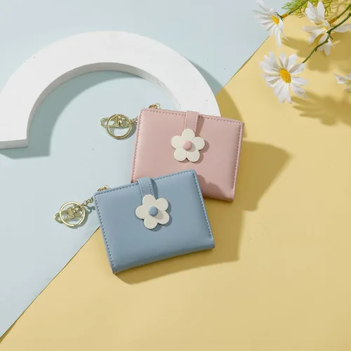 Vista 6 de Sunwel Fashion Pequeña y bonita cartera de tres pliegues delgada cartera con ventana de identificaciónfoto tarjetero con hebilla de patrón de flores