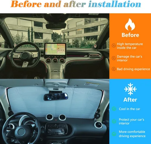 Vista 2 de YIWANG Parasol para parabrisas de automóvil, parasol para ventana trasera completa para Benz Smart, protector de rayos UV