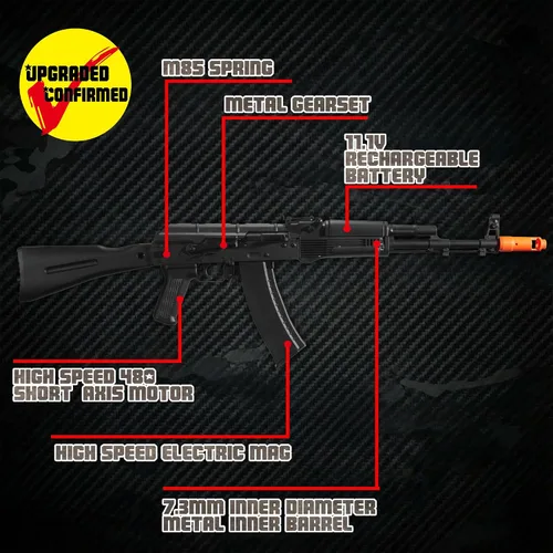 Vista 2 de EMERBU Pro-Grade Gel Splatter Ball Blaster AK74M Actualizado por EMERBU - Cuerpo de Metal y Nylon - 11.1V Alta Potencia - Juego de Engranajes