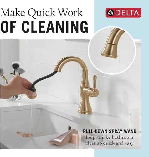 Vista 2 de Delta Faucet Cassidy Grifo de Baño Extraíble, Grifo de Baño Extraíble, Grifo de Baño Dorado de Un Solo Orificio con Extraíble, Grifo de Lavabo