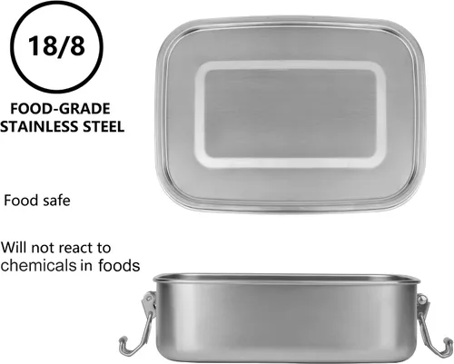 Vista 7 de Arora Lonchera Bento de acero inoxidable – 27.1 fl oz con divisor, 2 compartimentos, recipiente de alimentos ecológico y reciclable, a prueba