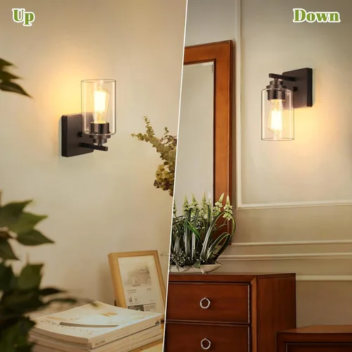 Vista 4 de VerRon Juego de 2 apliques de pared para baño, lámparas modernas de tocador, faroles de montaje de bronce cepillado al óleo, luces de pared