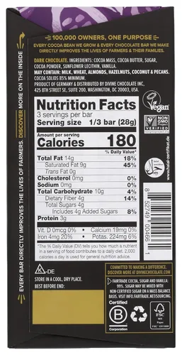 Vista 2 de Divine Barras de chocolate – 85% chocolate negro – Hechas con cacao de comercio justo, ingredientes naturales, sin sabores artificiales 3oz.
