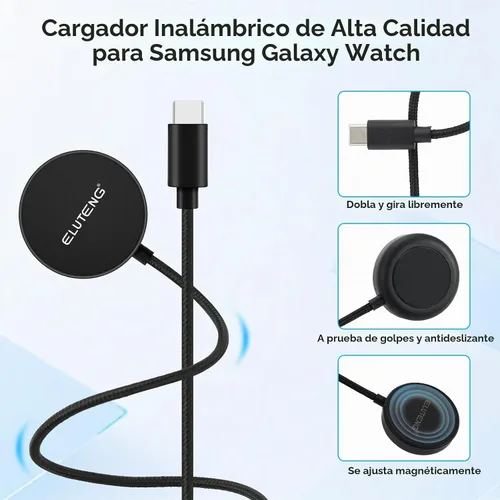 Vista 6 de ELUTENG Cargador para Samsung Galaxy Watch 7 6 5 4 3.3FT/1M USB C Cable de carga inalámbrica Dock con adaptador USB Cable de carga magnético Cable
