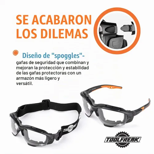 Vista 5 de ToolFreak Spoggles – Lente transparente con funda rígida – Gafas de seguridad y gafas protectoras – Lente de policarbonato, clasificación ANSI Z87