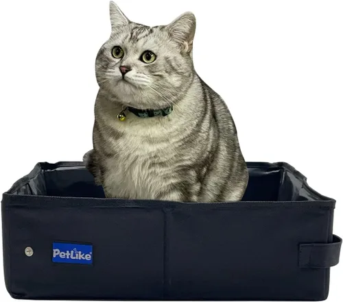 Vista 16 de PetLike Caja de arena de viaje para gatos, caja de arena portátil a prueba de fugas, bandeja de inodoro plegable para gatos pequeños y medianos