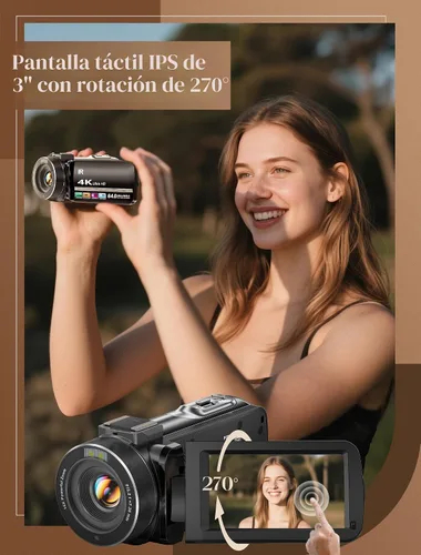 Vista 4 de ZYDIIE Videocámara 4K UHD 64MP Vlogging Cámara para YouTube 18x Zoom digital 3 pulgadas, rotación de 270°, pantalla táctil IPS videocámara
