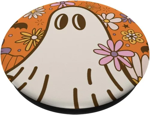 Vista 2 de PopSockets de Halloween con fantasma floral hippie retro de los años 70
