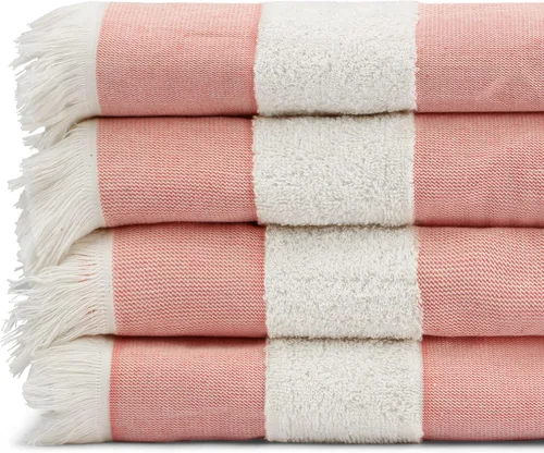 Vista 21 de Toalla de playa turca ligera, 100% algodón BCI, flecos crudos sin blanquear, certificado Oeko-TEX, absorbente, respetuosa con el medio ambiente, 36