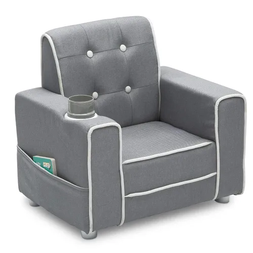 Vista 9 de Delta Children Chelsea Kids - Silla tapizada con soporte para tazas, color gris suave