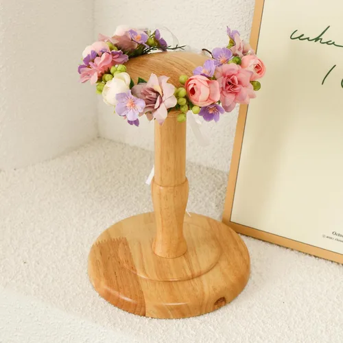 Vista 7 de Corona de flores para madre y niña, tocado bohemio para bodas, fotografía familiar (madre e hija, corona morada)