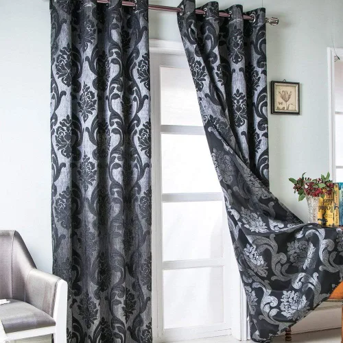 Vista 16 de NAPEARL Cortinas de damasco para sala de estar, cortinas de jacquard gótico con patrones florales, cortinas beige para dormitorio de 63 pulgadas