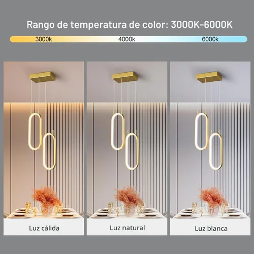 Vista 6 de Lámpara colgante de cocina moderna con 2 anillos, lámpara colgante ovalada para cocina, isla, dormitorio, sala de estar, comedor