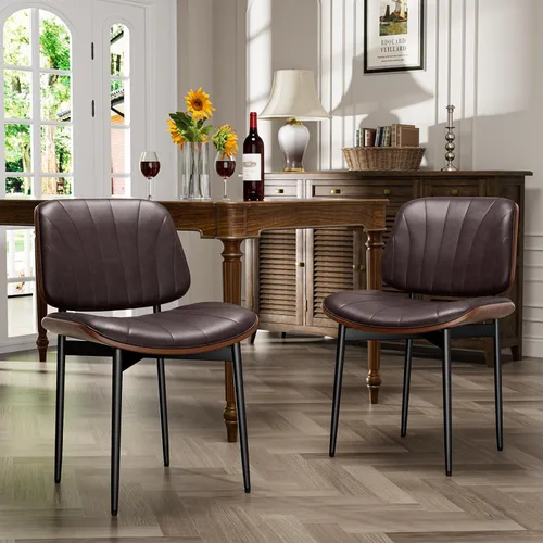 Vista 45 de YaFiti Juego de 2 sillas de comedor, sillas de comedor y cocina modernas de mediados de siglo, sillas tapizadas de piel sintética con diamantes