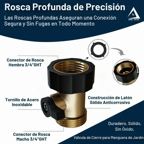 Vista 6 de DBR Tech® Válvula de Cierre de Manguera de Jardín de Latón – Válvula de Manguera de Agua de Uso Duro para Cierre Conector de Extremo de Manguera