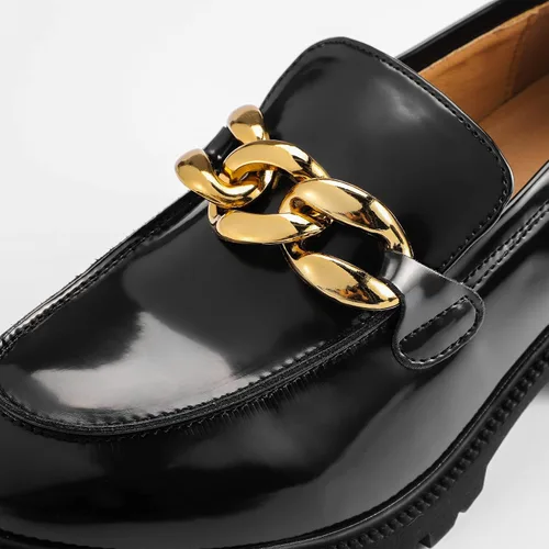 Vista 4 de Mocasines gruesos de plataforma para mujer, cómodos mocasines sin cordones con cadena de piel sintética