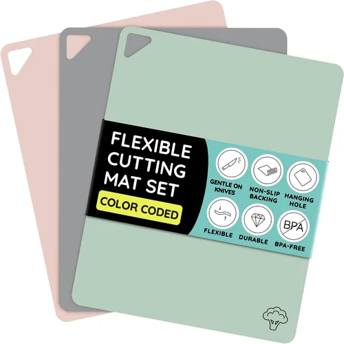 Vista 16 de Tablas de cortar flexibles extra gruesas para cocina, alfombrillas de corte para cocinar, juego de alfombrillas de corte de colores, láminas