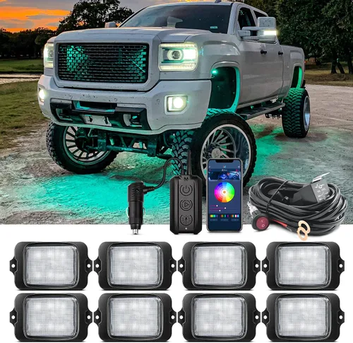 Vista 13 de MICTUNING C3 Luces de Roca RGBW Extensibles - 4 Módulos de Luces de Neón Multicolor para Bajos con Aplicación Bluetooth y Caja de Control