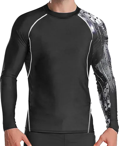 Vista 4 de Camisetas de manga larga para hombre, con protección solar UPF 50+, Jiu Jitsu, para deportes, fitness, gimnasio, natación