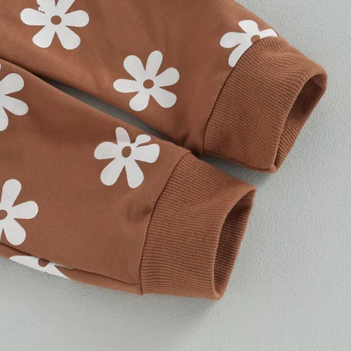 Vista 5 de MAYUMMPY Conjunto de 2 piezas de sudadera con cuello redondo floral y pantalones para bebé niña