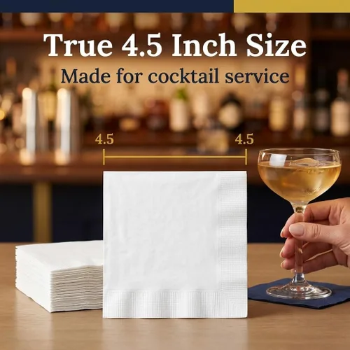 Vista 7 de Finetouch Servilletas blancas para bebidas, 500 unidades, servilletas de cóctel desechables, servilletas de papel absorbentes de 1 capa a granel