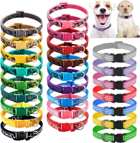 Vista 14 de YOY Juego de 12 collares de identificación de nailon suave para cachorros, ajustables, reutilizables, lavables, bandas de identificación de mascotas