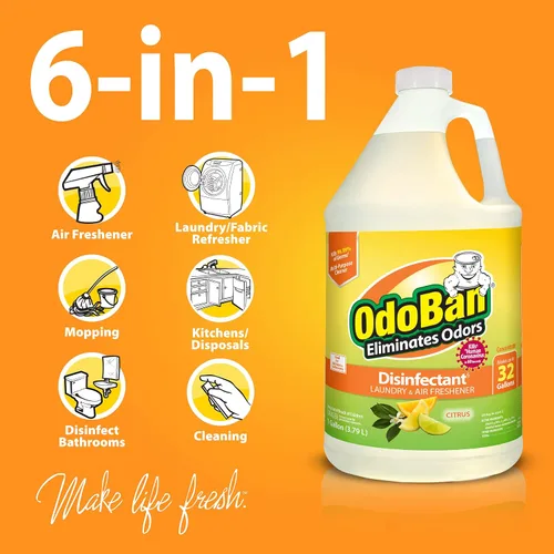 Vista 4 de OdoBan Desinfectante y eliminador de olores listo para usar, fabricado en los Estados Unidos, aroma cítrico, juego de 2, spray de 32 onzas