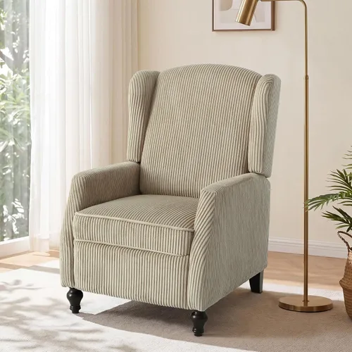 Vista 26 de Silla Wingback con masaje y calor, silla reclinable de tela copetuda, silla reclinable con respaldo de ala con control remoto, cojín acolchado