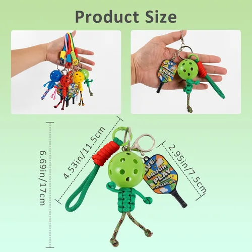 Vista 5 de 6 llaveros hechos a mano, regalos inspiradores para amantes del pickleball, mujeres y hombres, bonito diseño único en 6