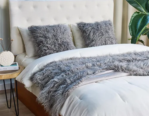 Vista 4 de Manta de pelo sintético mongol de pelo largo de 50 x 60 pulgadas con dos fundas de almohada de 20 x 20 pulgadas (sin rellenos), juego de 3 piezas