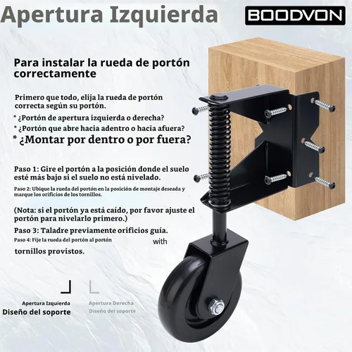 Vista 4 de Rueda de puerta resistente, ruedas de puerta para puertas de madera al aire libre o puertas de cerca, rueda de puerta con resorte para pisos Negro