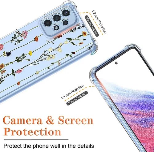 Vista 2 de Funda para Galaxy A53 5G, Samsung A53 5G SM-A536U con protector de pantalla, funda transparente con patrones de jardín de flores, funda protectora