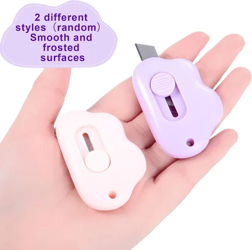 Vista 4 de Zonon 6 piezas mini abrecartas retráctil, pequeño y lindo llavero cortador de caja, pequeños cuchillos retráctiles utilitarios abrecartas