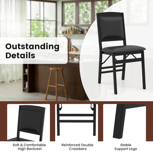 Vista 8 de Giantex Juego de 2 sillas de comedor plegables de madera negra con asiento acolchado, marco de madera maciza, carga máxima de 400 libras, sin
