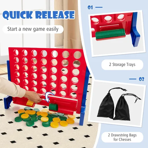 Vista 4 de KOTEK 1.6 FT Tall Giant 4-in-A-Row, Jumbo 4-to-Score Game with Carrying Bag & 42 Coins, Quick Release Slider, Indoor Outdoor Family Board Game for