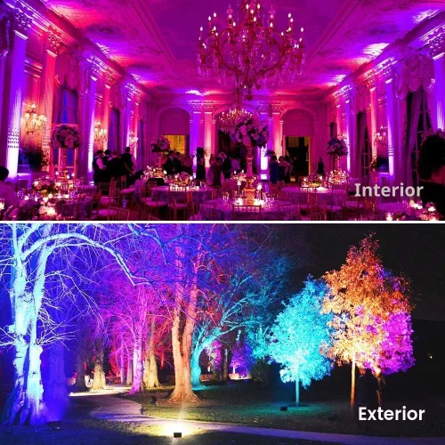 Vista 8 de Proyector LED impermeable de 15 W con control remoto y 3 enchufes, RGB, blanco frío y cálido Remote Control, 120 RGB Colors, Warm White 2700K