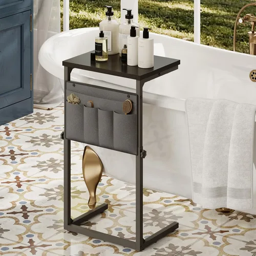 Vista 7 de HOOBRO Mesa auxiliar en forma de C, mesa pequeña en C para sofá, mesa auxiliar de altura ajustable para espacios pequeños, mesa de sofá de 29.5